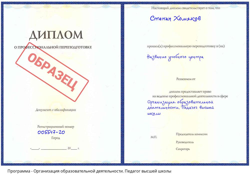 Организация образовательной деятельности. Педагог высшей школы Клин