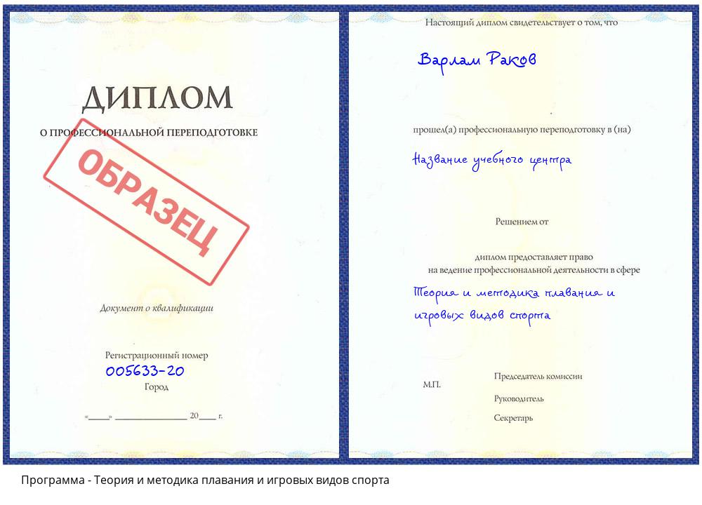 Теория и методика плавания и игровых видов спорта Клин