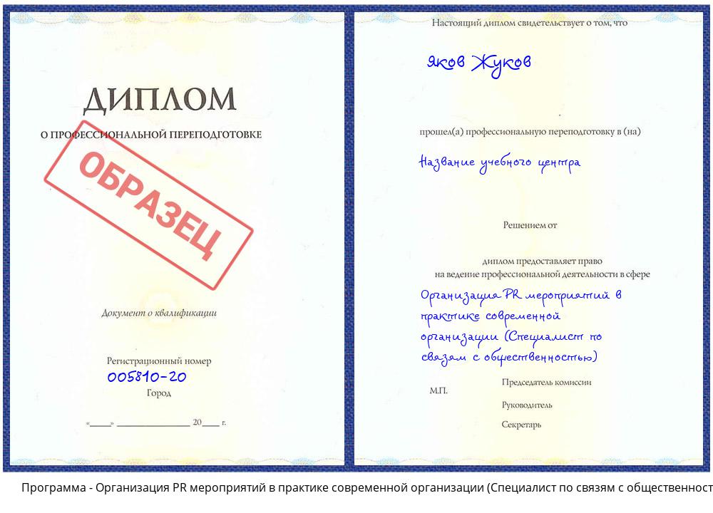 Организация PR мероприятий в практике современной организации (Специалист по связям с общественностью) Клин