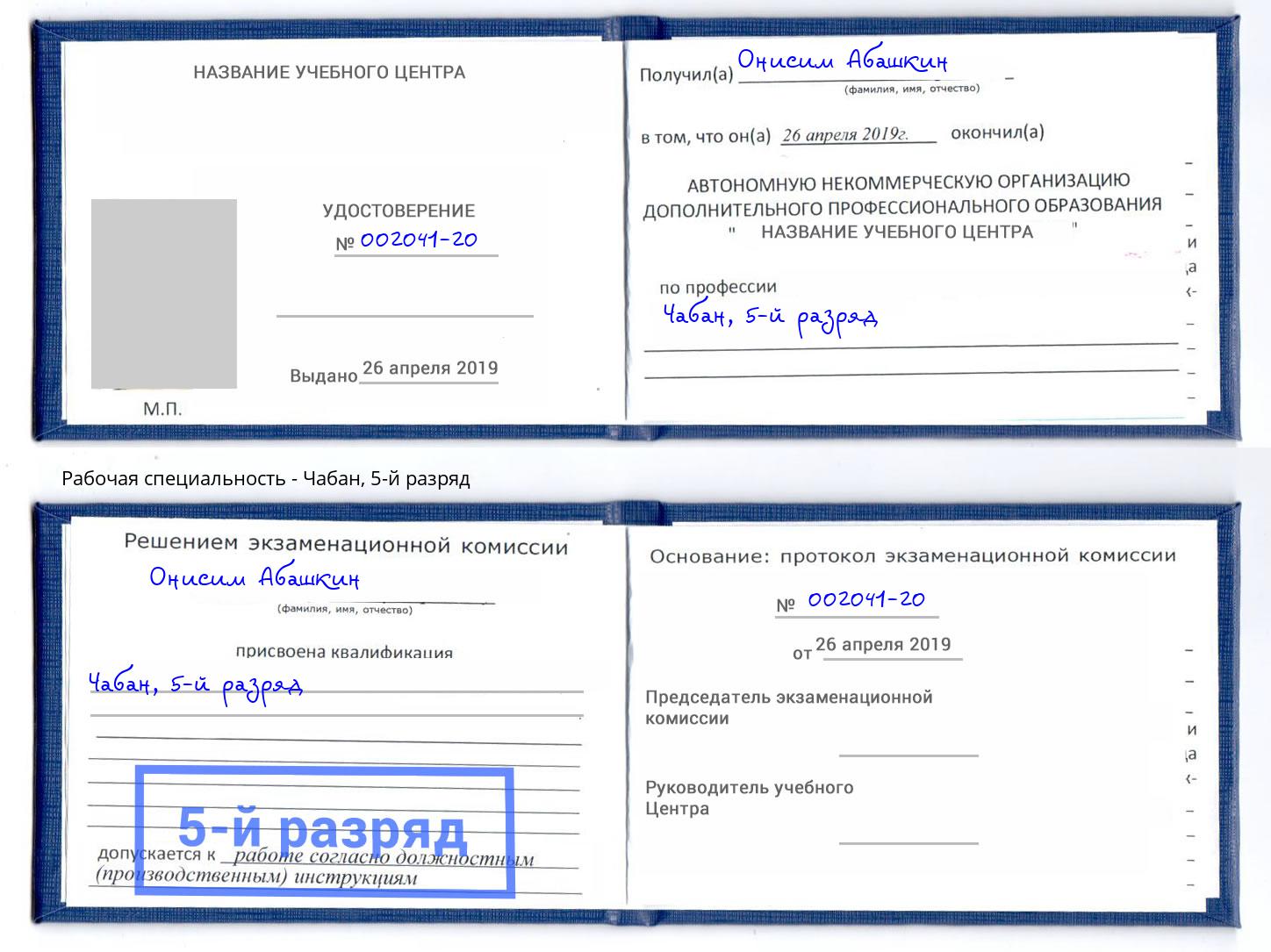 корочка 5-й разряд Чабан Клин