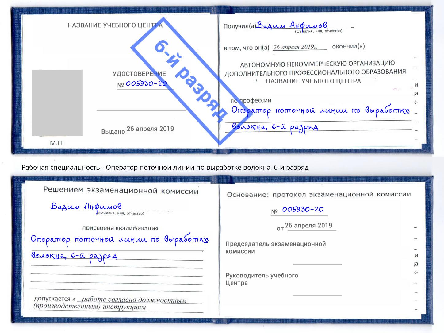 корочка 6-й разряд Оператор поточной линии по выработке волокна Клин