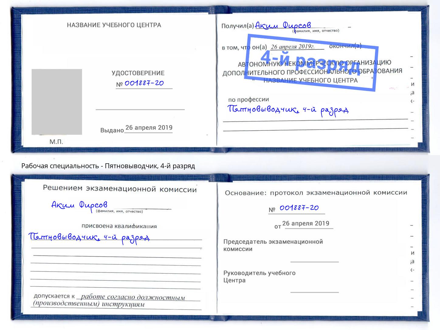 корочка 4-й разряд Пятновыводчик Клин