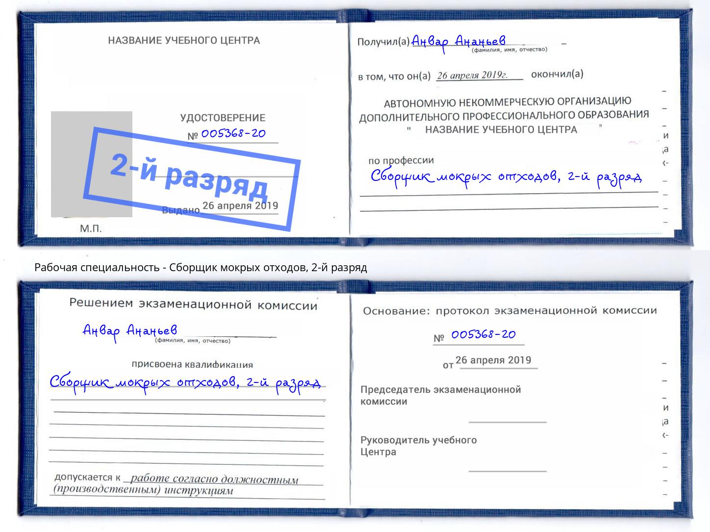 корочка 2-й разряд Сборщик мокрых отходов Клин