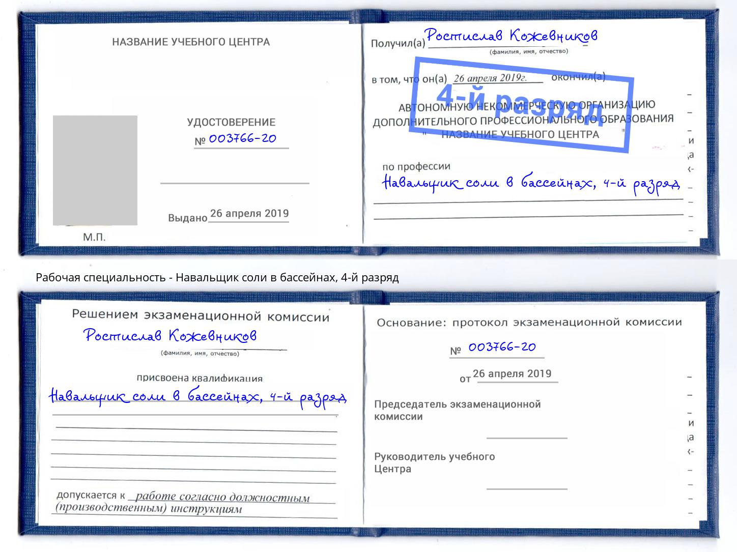 корочка 4-й разряд Навальщик соли в бассейнах Клин