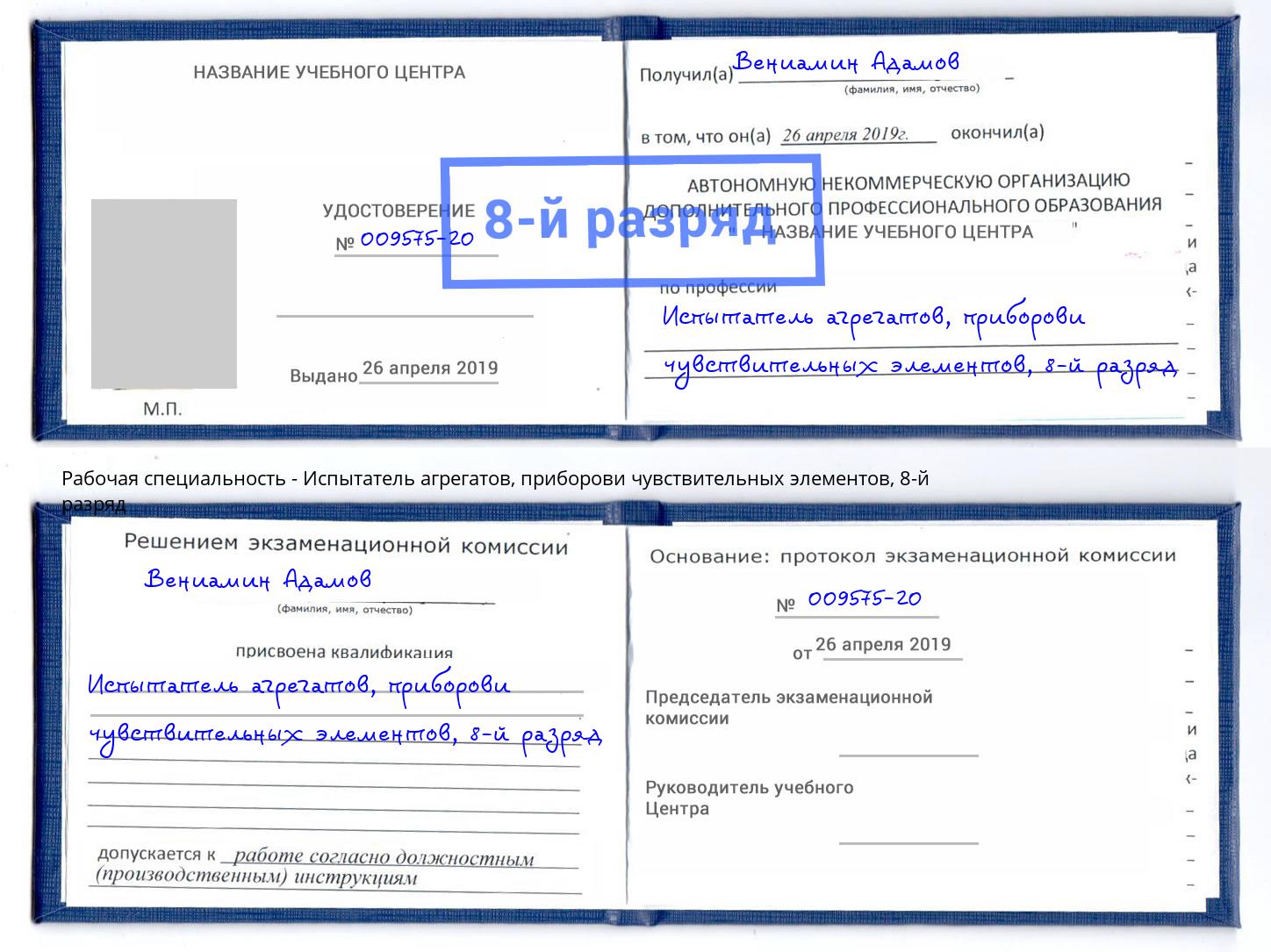 корочка 8-й разряд Испытатель агрегатов, приборови чувствительных элементов Клин